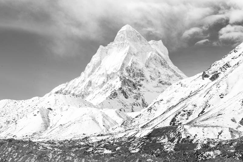 A view of snow-covered Shivling Peak near Gangotri glacier in Uttarkashi district, Uttarakhand
